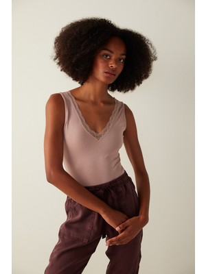 Penti V Yaka Dantel Detaylı Bodysuit