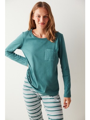 Penti Green Dotted Tişört Pijama Üstü