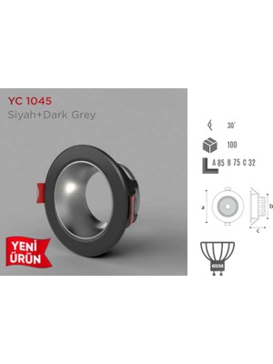 Ycl Dekoratif Modern Spot Kasa Siyah+ Koyu Gri Sıva Altı YC-1045