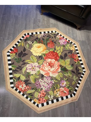 Rugs Modern Çiçek Desen Dekoratif Kaymaz Taban Çap Yıkanabilir Halı 