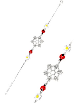 Midyat Nurtaş Gümüş Kartanesi Zirkon Taşlı Papatya Uğur Böceği Gümüş Bileklik 201021300