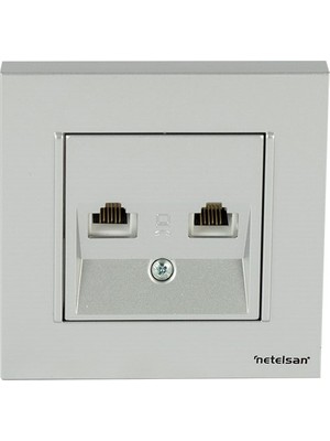 Netelsan Byobu Parlak Gümüş DataNümeris Telefon Priz (Cat3Cat6) Çerçeveli