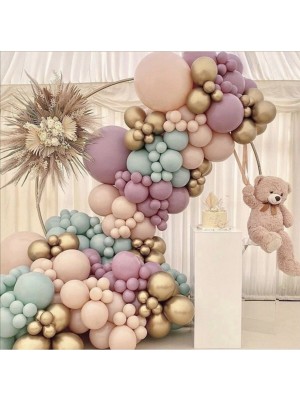 Trend Hediye Sepeti Krom Gold Somon Toz Pembe Kış Yeşili Balon 75 Adet ve 5 M Balon Zinciri