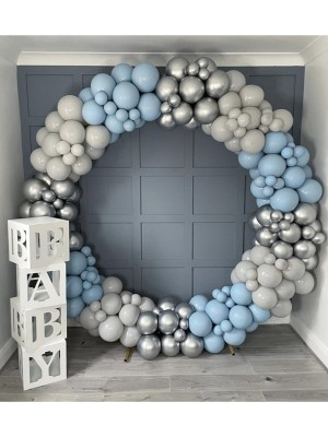 Trend Hediye Sepeti Krom Gümüş Pastel Duman Makaron Mavi Balon 75 Adet ve 5 M Balon Zinciri