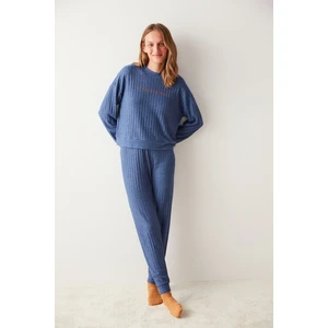 Mavi Uzun Kollu Termal Sweatshirt Pijama Üstü