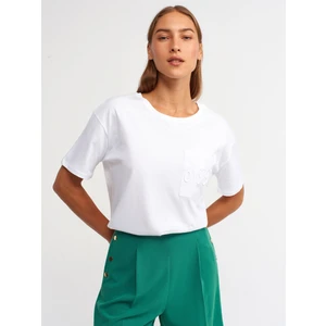 30138 Nakış Detaylı Tshirt-Beyaz