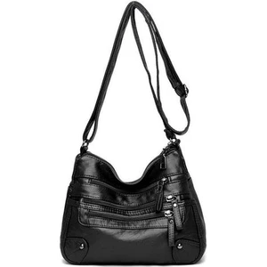 Yeni Bayanlar Çanta Yumuşak Su Geçirmez Çok Fermuar Kadın Deri Satchel Açık Seyahat Omuz Çantası Crossbody Çanta Rahat Çanta Messenger Çanta (Siyah)