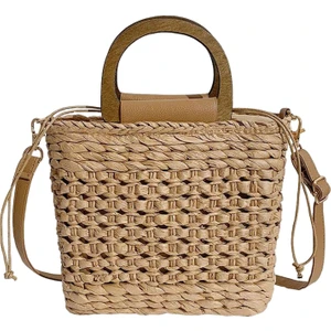 Sıradan Saman Dokuma Çanta Üst Tutamak Satchel Brawstring Saman Çanta Hediyeler Için Haki(Yurt Dışından)