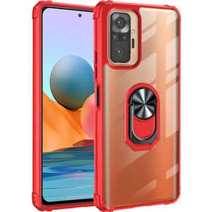 Xiaomi Redmi Note 10 Pro Kılıf Silikon Kenarlı Yüzüklü Manyetik Şeffaf Mola Kapak