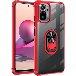 Xiaomi Redmi Note 10S Kılıf Silikon Kenarlı Yüzüklü Manyetik Şeffaf Mola Kapak