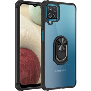 Samsung Galaxy A12 Kılıf Silikon Kenarlı Yüzüklü Manyetik Mola Kapak