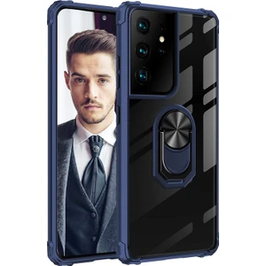 Samsung Galaxy S21 Ultra Kılıf Yüzüklü Manyetik Şeffaf Mola Kapak