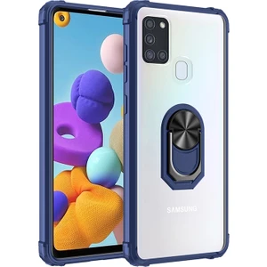 Samsung Galaxy A21S Kılıf Silikon Kenarlı Yüzüklü Manyetik Mola Kapak