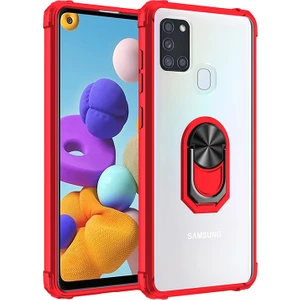 Samsung Galaxy A21S Kılıf Silikon Kenarlı Yüzüklü Manyetik Mola Kapak