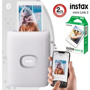Instax Mini Link 2 Beyaz Akıllı Telefon Yazıcısı ve 10'lu Mini Film