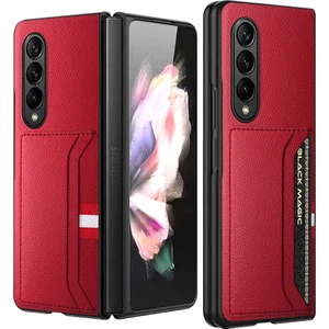 Zshskj Samsung Galaxy Z Fold 4 5g Için Litchi Doku Telefon Kılıfı - Kırmızı (Yurt Dışından)