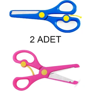 2 Adet Çocuk Makası Küt Uçlu Yaylı Plastik Korumalı Okul Makası