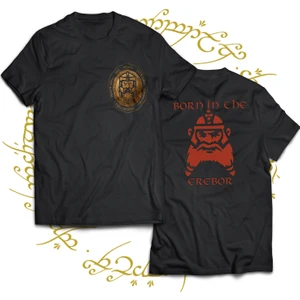 Lotr Dwarf Çift Baskılı %100 Pamuk  Siyah Büyük Beden T-Shirt