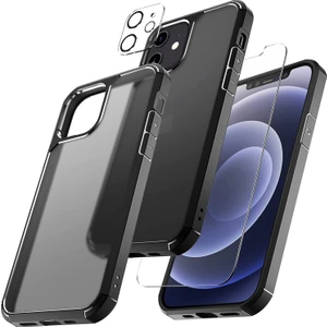 Kip GSM iPhone 12 6.1 Inç Için Tasarlanan 1 Paket Temperli Cam Ekran Koruyucu + 1 Paket Kamera Lens Koruyucu (Askeri Sınıf Koruma) Darbeye Dayanıklı Ultra-Ince Defender Kılıf