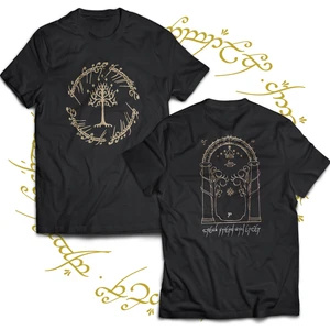 Lotr Kapı Çift Baskılı %100 Pamuk  Siyah Büyük Beden T-Shirt