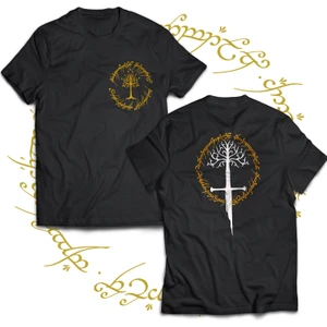 Lotr Narsil Çift Baskılı %100 Pamuk Siyah Büyük Beden T-Shirt