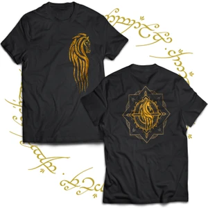 Lotr Rohan Çift Baskılı %100 Pamuk  Siyah Büyük Beden T-Shirt