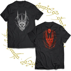 Lotr Sauron Çift Baskılı %100 Pamuk  Siyah Büyük Beden T-Shirt