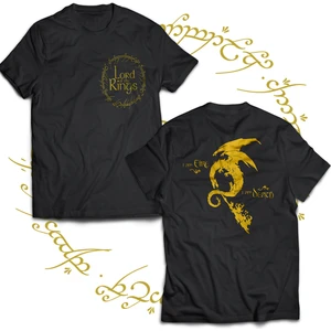 Lotr Smaug Çift Baskılı %100 Pamuk Siyah Büyük Beden T-Shirt