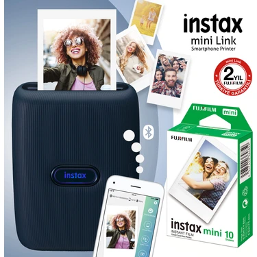 Fujifilm Instax Mini Link Mavi Akıllı Telefon Yazıcısı ve 10'lu Mini