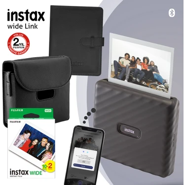 Instax Wide Link Gri Akıllı Telefon Yazıcısı ve Hediye Seti