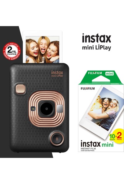 Instax Mini Liplay Hybrid Elegant Black Fotoğraf Makinesi 20'li Mini Film