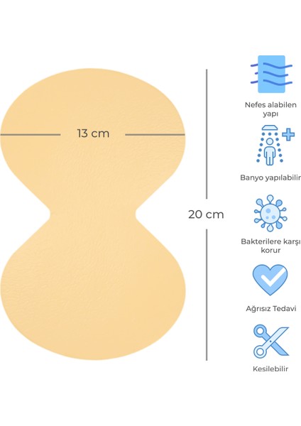 Silikon Katmanlı Köpük Topuk Diz Dirsek Yara Örtüsü Kesilebilir Bant 20x13 cm 1'li