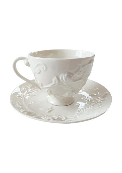 Ingiliz Retro Kahve Setinde 220ML Seramik Kabartmalı Gül Desen Fincan ve Tabağı Tatlı Plaka Öğleden Sonra Çay Fincanı | Kahve Fincanı Ve;tabak Setleri (Yurt Dışından)