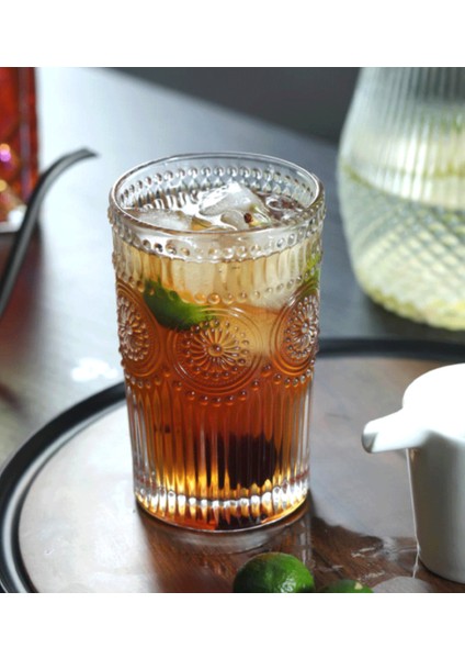 1 Adet 350 ml Iskandinav Phnom Penh Cam Retro Ayçiçeği Kabartma Su Bardağı Aile Kahvaltı Fincan Şarap Bardağı | Oyma (Yüksek Fincan Şeffaf) (Yurt Dışından)