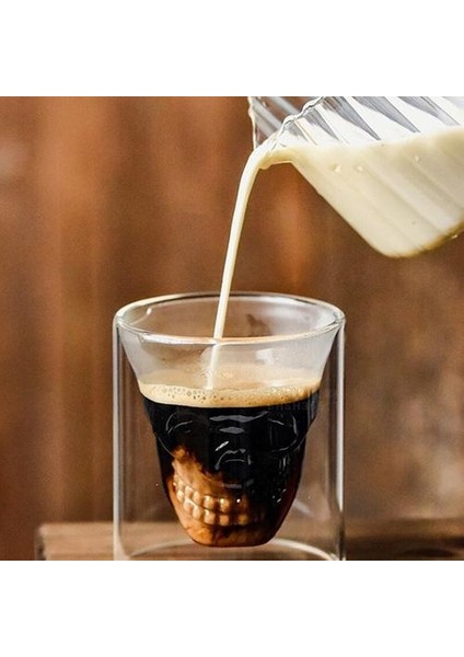 1 Adet 95 ml Çoklu Kapasiteli Çift Şeffaf Kafatası Kahve Fincanı Kristal Cam Viski Vodka Bar Kulübü Bira Şarap Cam | Oyma (Yurt Dışından)