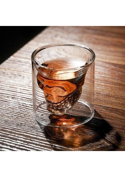 1 Adet 95 ml Çoklu Kapasiteli Çift Şeffaf Kafatası Kahve Fincanı Kristal Cam Viski Vodka Bar Kulübü Bira Şarap Cam | Oyma (Yurt Dışından)