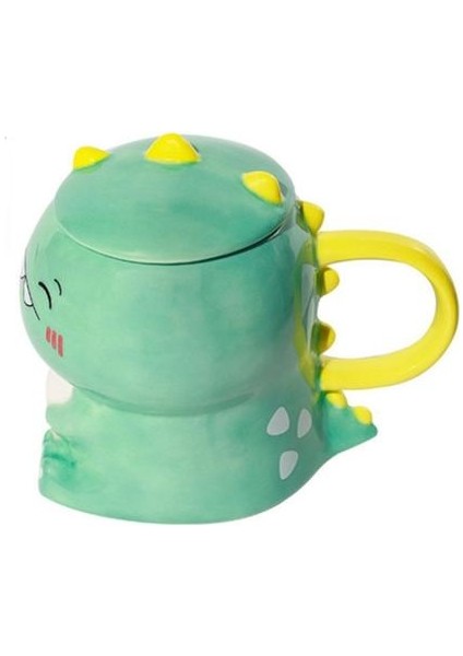 450 ml Sevimli Dinozor Seramik Kahve Kupa ile Kaşık Yaratıcı El Boyalı Drinkware Süt Çay Bardağı Yenilik Hediyeler | Kupalar (Yeşil) (Yurt Dışından)