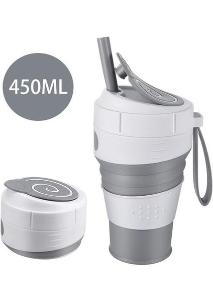 450 ml Silikon Katlanabilir Kahve Fincanı ile Saman Sızdırmaz Kapaklı Seyahat Yürüyüş Piknik Gıda Sınıfı Bpa Ücretsiz Katlanabilir Kahve Kupa | Kupalar (Gri) (Yurt Dışından)