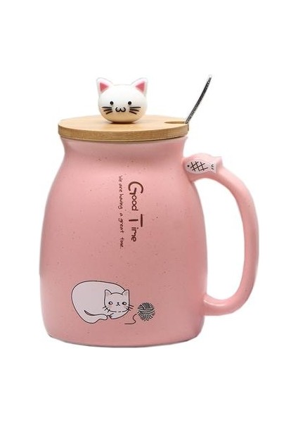 Yaratıcı Renk Kedi Isıya Dayanıklı Kupa Karikatür Kapaklı Kupası Yavru Kahve Süt Seramik Kupalar Çocuk Kupası Ofis Drinkware Hediye | Kupalar (Pembe) (Yurt Dışından)