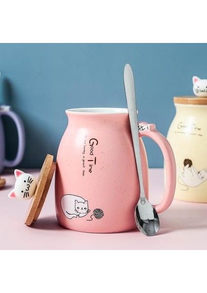 Yaratıcı Renk Kedi Isıya Dayanıklı Kupa Karikatür Kapaklı Kupası Yavru Kahve Süt Seramik Kupalar Çocuk Kupası Ofis Drinkware Hediye | Kupalar (Pembe) (Yurt Dışından) modelleri
