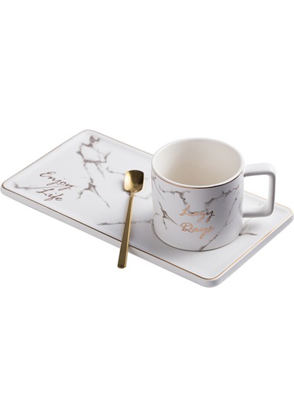 Altın Kaşık Kahve Fincanı Set Sofra Kahve Çay Süt Sopa Fincan Süt Kutusu Çay Kupası Tatlı Altın Kenar Plaka Kolu ile | Eski Moda Cam (Beyaz) (Yurt Dışından)