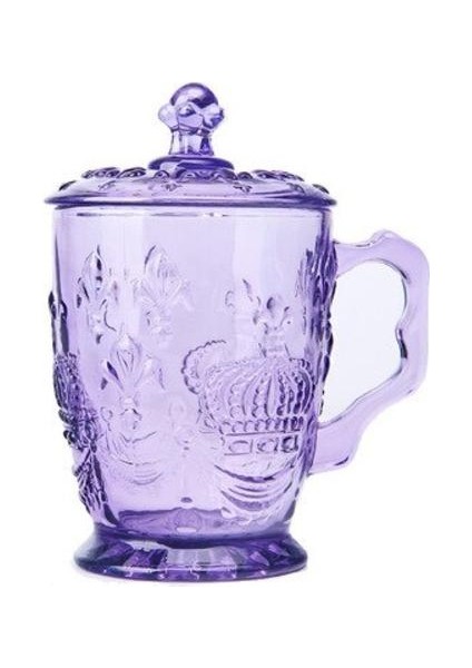 200ML Avrupa Retro Moda Cam Cam Günlük Kullanım İçin Bakkal İçecek Kupası Taç Kapak ve Saplı Isıya Dayanıklı Su Kupası | Oyma (Mor) (Yurt Dışından)