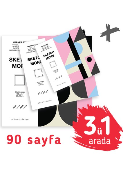 Super Set 3ü1 Arada Kare Albüm Seti 11×11+15×15+20×20 cm 90 Sayfa (Marker ve Grafik Için)