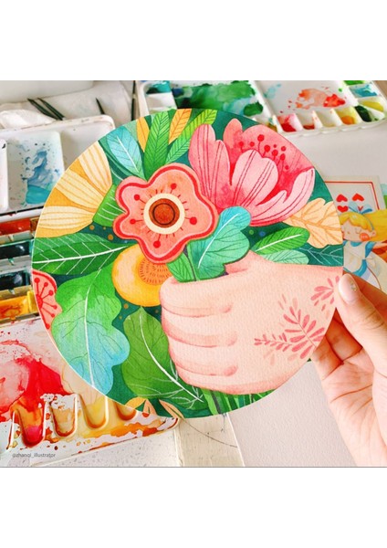 Yuvarlak D20 cm Albüm (Suluboya ve Grafik Için) Round Watercolor Album