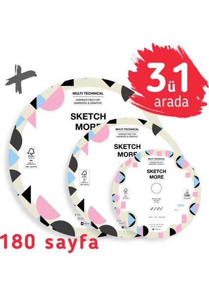 Super Set 3ü1 Arada Yuvarlak Albüm D11+D15+D20 cm 180 Sayfa (Marker ve Grafik Için)