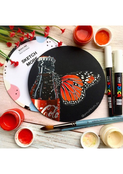 Yuvarlak D15 cm Siyah Albüm (Karışık Teknikler Için) Round Black Paper Album