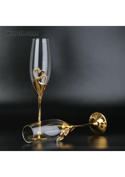 Nordic Kristal Şampanya Gözlük Kupası Kırmızı Şarap Cam Düğün Kadeh Avrupa Altın Kalp Şeklinde Metal (Yurt Dışından) fiyatları
