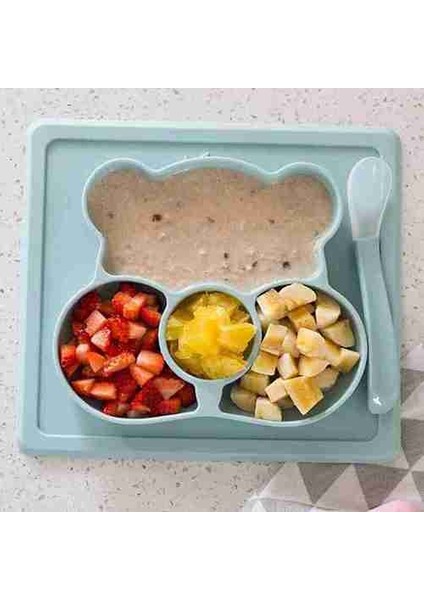 Sevimli Ayı Bambu Kase Çanak Besleme Silikon Mat Bebek Çocuk Çocuk Toddler Emme Masası Gıda Öğle Yemeği Tepsi Plaka Kaşık Seti Sofra Takımları | Bulaşıklar (Yurt Dışından)