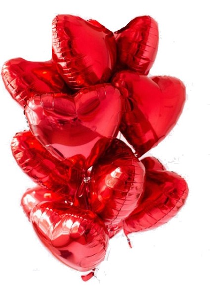 Kalp Şeklinde Kırmızı Renk Folyo Balon 10 Adet 45 cm