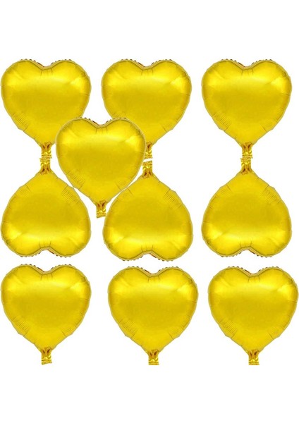 Kalp Şeklinde Altın Gold Renk Folyo Balon 10 Adet 45 cm